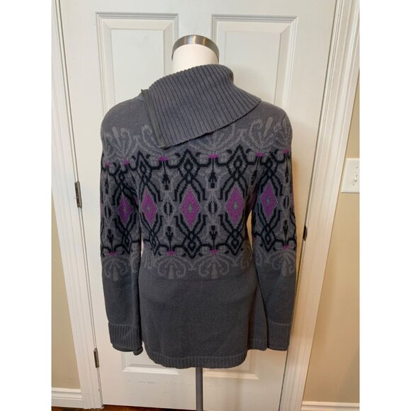 Athleta Gray Purple Geometric Zip Turtleneck Sweater, Size XS - Picture 6 of 7
